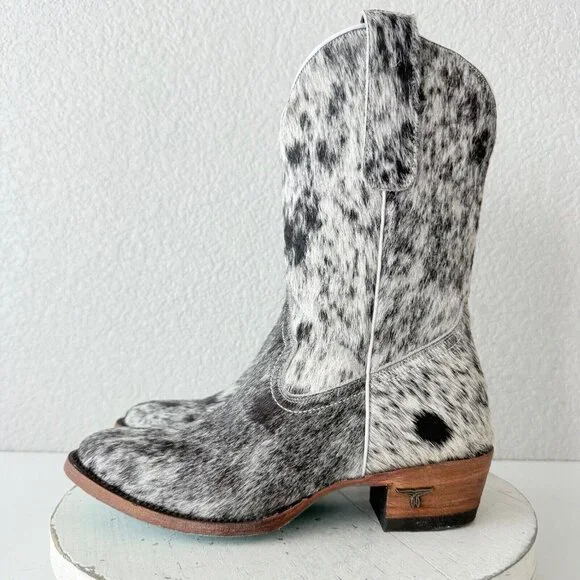 NEW Lane PLAIN JANE Hair on Hide Womens Cowboy Boots 7 Mid Calf Cowhide Western - Picture 4 of 11